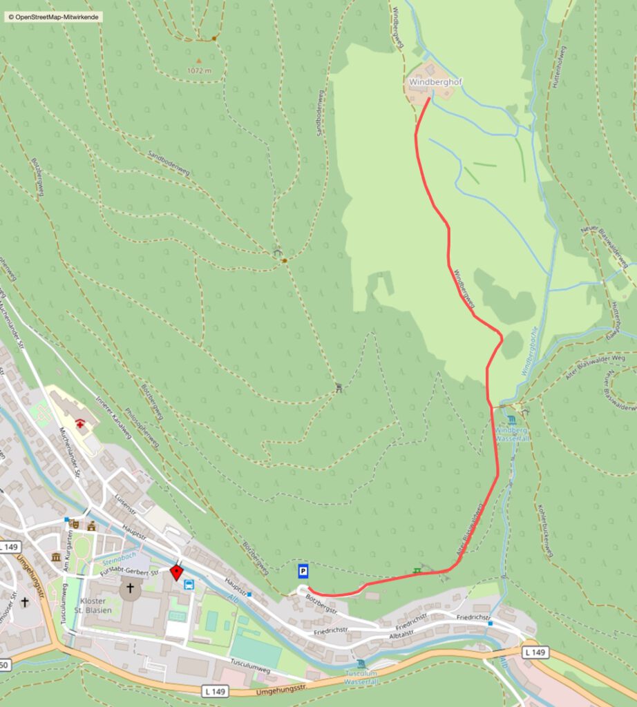 Karte mit Wegverlauf zum Windberghof